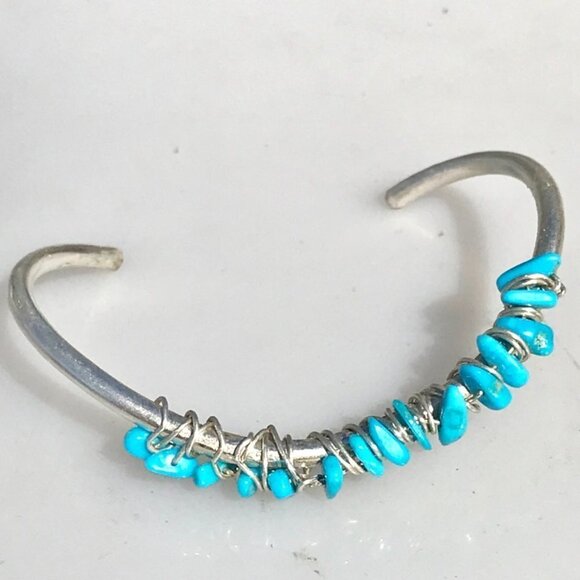 Genuine Sleeping Beauty Turquoise Solid Sterling Silver Cuff Bracelet Handmade - Picture 4 of 16